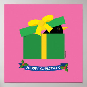 Cute Blackbird Peeking Out Of A Gift Box Poster