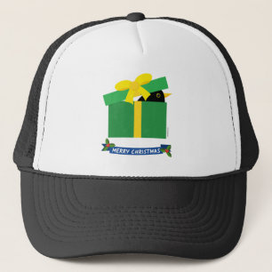 Cute Blackbird Peeking Out Of A Gift Box Trucker Hat