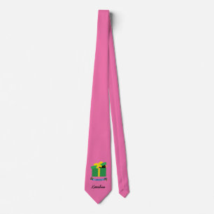 Cute Blackbird Peeking Out Of Gift Box Custom Name Tie
