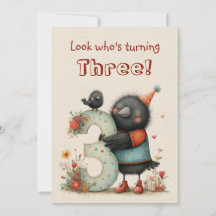 Cute Blackbird Third Birthday Three Years Old Flat
