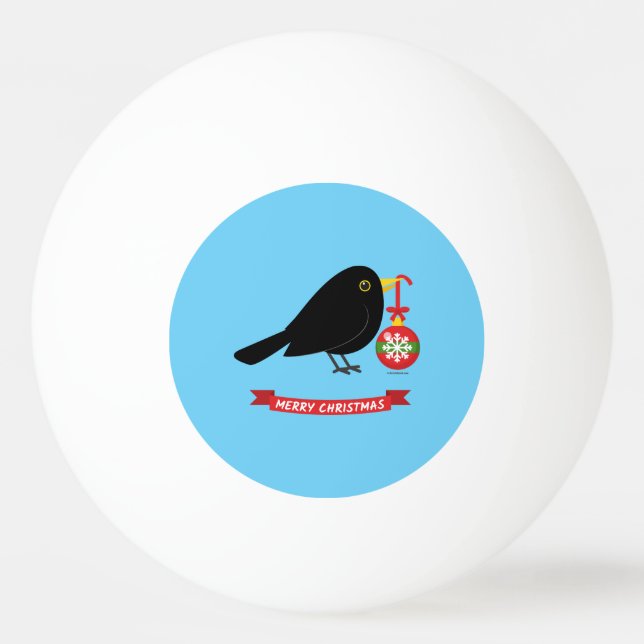 Cute Blackbird With A Christmas Ball (Front)