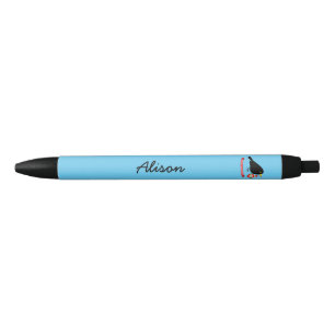 Cute Blackbird With A Christmas Ball Custom Name Black Ink Pen