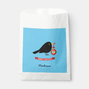 Cute Blackbird With A Christmas Ball Custom Name Favour Bags