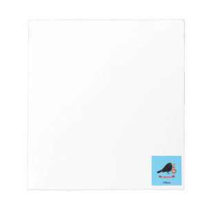 Cute Blackbird With A Christmas Ball Custom Name Notepad