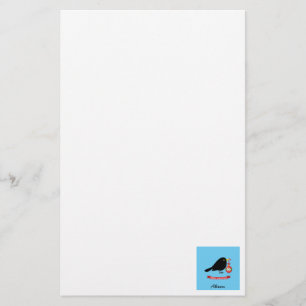 Cute Blackbird With A Christmas Ball Custom Name Stationery