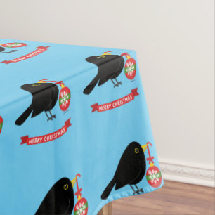 Cute Blackbird With A Christmas Ball Tablecloth