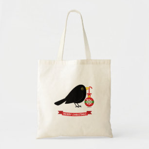 Cute Blackbird With A Christmas Ball Tote Bag