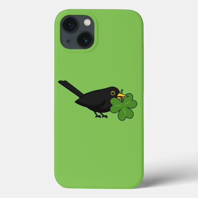Cute Blackbird with Shamrock Clover Cartoon Case-Mate iPhone Case (Back)
