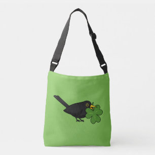 Cute Blackbird with Shamrock Clover Cartoon Crossbody Bag