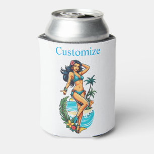 Cute Blackhaired Bikini Beach Girl Thunder_Cove Can Cooler