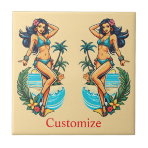 Cute Blackhaired Bikini Beach Girl Thunder_Cove Tile