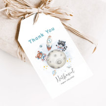 Cute blast off space themed birthday Thank you tag