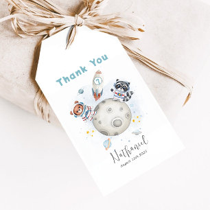 Cute blast off space themed birthday Thank you tag
