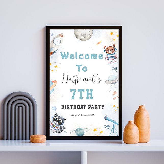 Cute blast off space themed birthday Welcome sign  (Creator Uploaded)