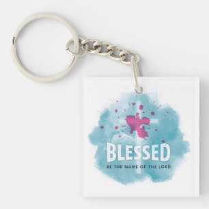 Cute Blessed Be The Name of the Lord Christian Key Ring