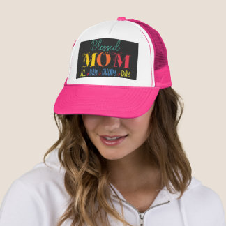 Cute Blessed MOM All Day Every Day Colourful Trucker Hat