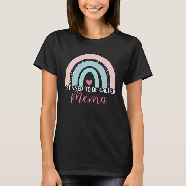 Cute Blessed To Be Called Mema Boho Rainbow Mum Gr T-Shirt (Front)