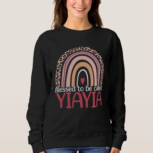 Cute Blessed To Be Called Yiayia Rainbow Leopard M Sweatshirt (Front)