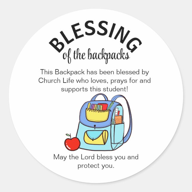 Cute Blessing of the backpacks gift tags (Front)