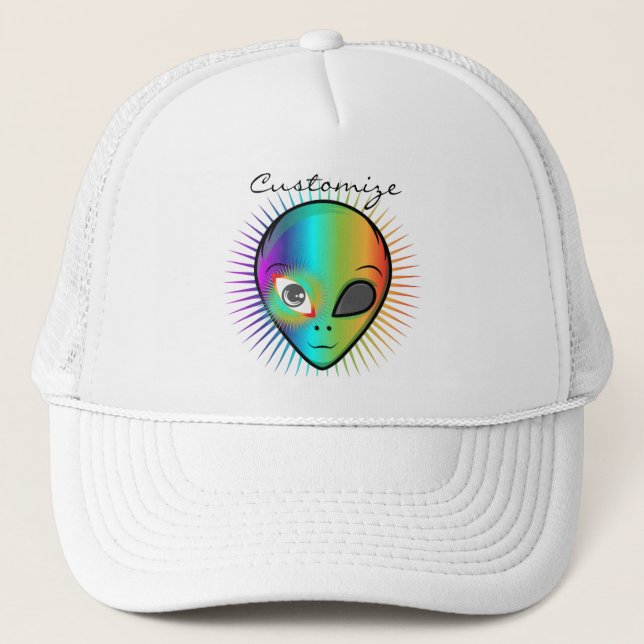 Cute Blinking Alien Head Thunder_Cove Trucker Hat (Front)