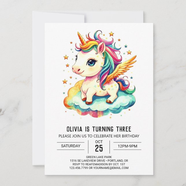 Cute Bliss Unicorn Birthday Invitation (Front)