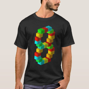 Cute Block Building 8th Birthday Gift 8 Years Old T-Shirt