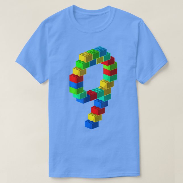 Cute Block Building 9th Birthday Gift 9 Years Old  T-Shirt (Design Front)