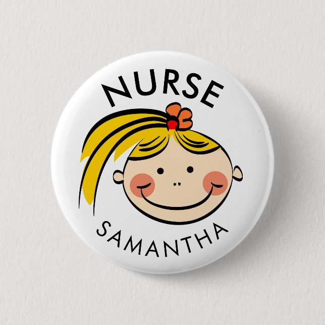 Cute Blond Cartoon Nurse Name 6 Cm Round Badge (Front)