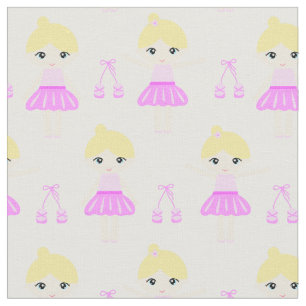 Cute blonde ballerina in a pink dress fabric