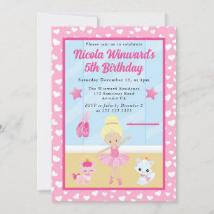 Cute Blonde Ballerina Kids Birthday  Invitation
