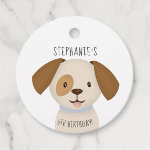 Cute Blonde Birthday Girl and Puppy Favour Tags