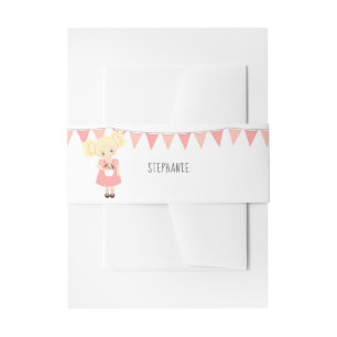 Cute Blonde Birthday Girl and Puppy Invitation Belly Band