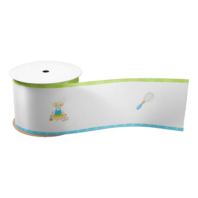 Cute Blonde Boy Baking Satin Ribbon (Spool)