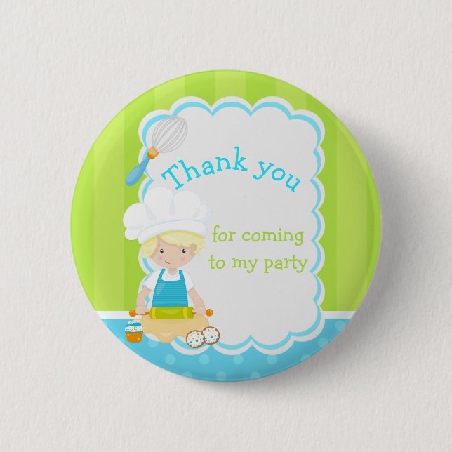 Cute Blonde Boy Baking 'Thank you for coming' 6 Cm Round Badge (Front)