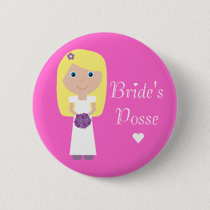 Cute Blonde Cartoon Bride's Posse Bachelorette 6 Cm Round Badge