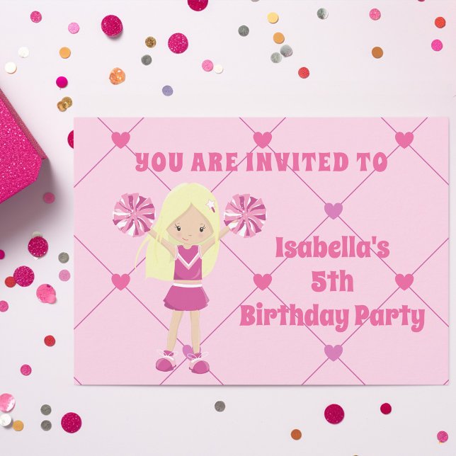 Cute Blonde Cheerleader Girl Custom Birthday Party Invitation (Creator Uploaded)
