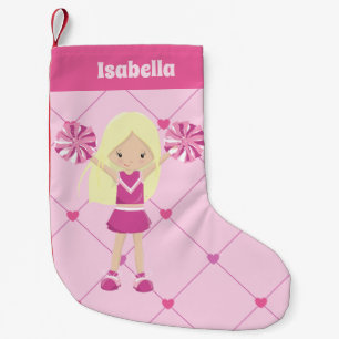 Cute Blonde Cheerleader Pink Personalized Cheer Small Christmas Stocking