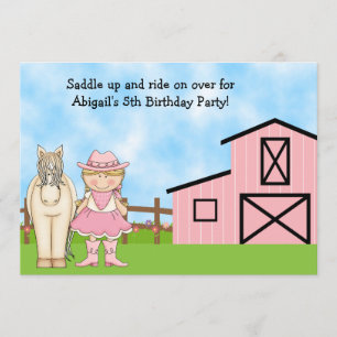 Cute Blonde Cowgirl and Horse Birthday Invitation