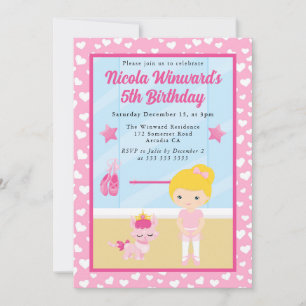 Cute Blonde Girl Ballerina Kids Birthday  Invitation