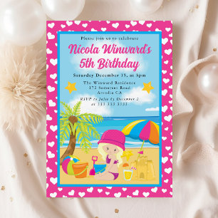 Cute Blonde Girl Beach Kids Birthday  Invitation