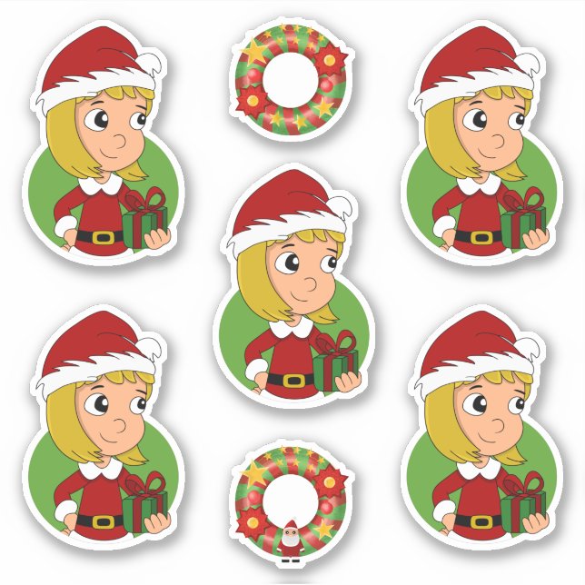 Cute blonde girl Christmas cartoon Sticker (Front)