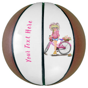 Cute Blonde Girl with Pink Bike - Add Your Text Basketball
