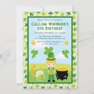 Cute Blonde Haired Boy St Patrick's Kids Birthday Invitation