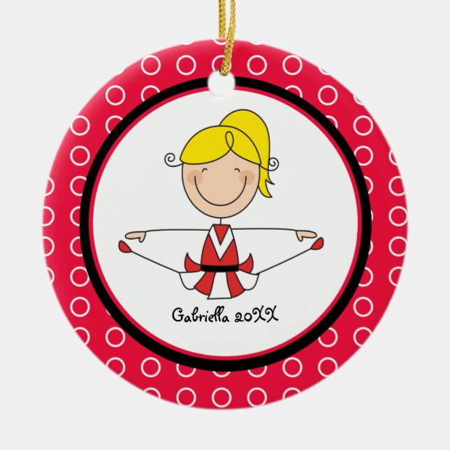 Cute Blonde Haired Cheerleader Christmas Ornament (Front)