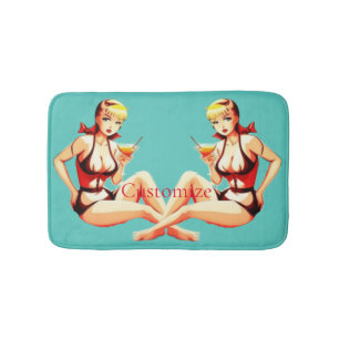 Cute Blonde Martini Bikini Girl Thunder_Cove Bath Mat