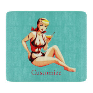 Cute Blonde Martini Bikini Girl Thunder_Cove Cutting Board
