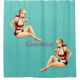 Cute Blonde Martini Bikini Girl Thunder_Cove Shower Curtain