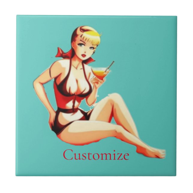 Cute Blonde Martini Bikini Girl  Thunder_Cove Tile (Front)