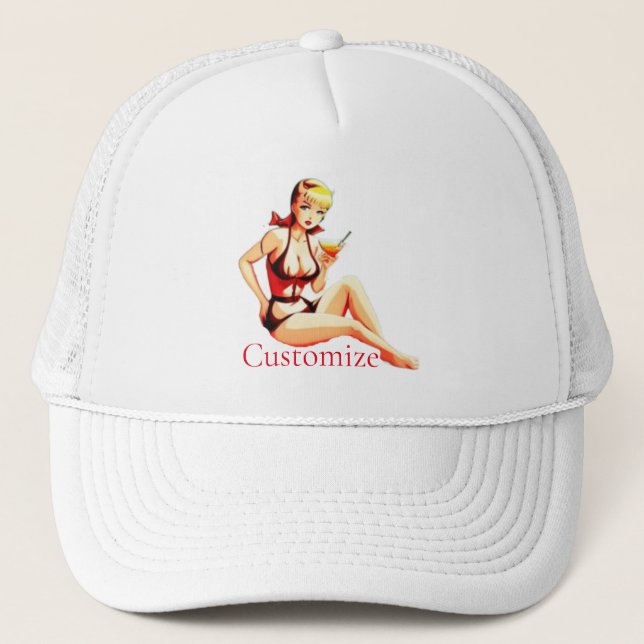 Cute Blonde Martini Bikini Girl Thunder_Cove  Trucker Hat (Front)