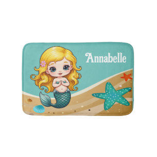 Cute Blonde Mermaid Personalise Bath Mat